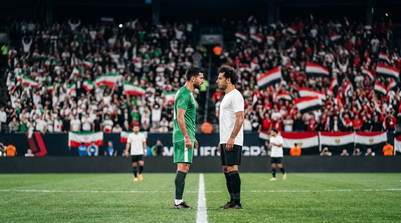 Egypt vs Iran players competing for the ball